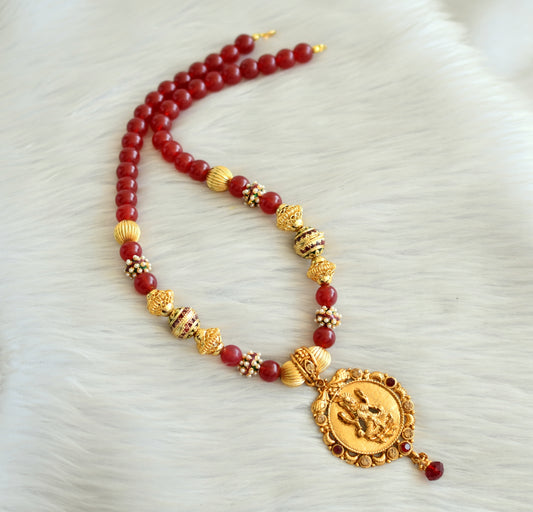 Antique gold tone red lakshmi beaded necklace dj-25799