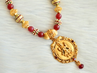 Antique gold tone red lakshmi beaded necklace dj-25799