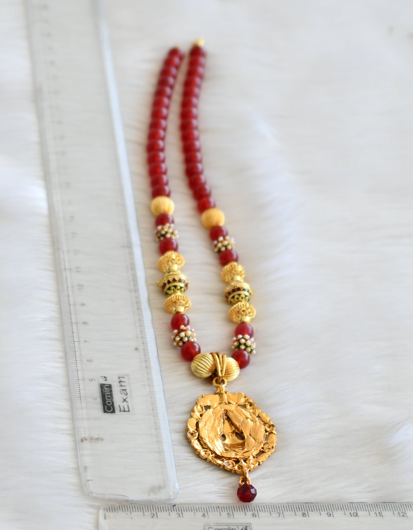 Antique gold tone red lakshmi beaded necklace dj-25799