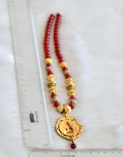 Antique gold tone red lakshmi beaded necklace dj-25799