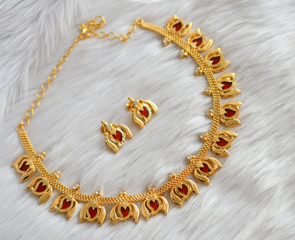 Gold tone red mango-Lotus Kerala style necklace set dj-38985