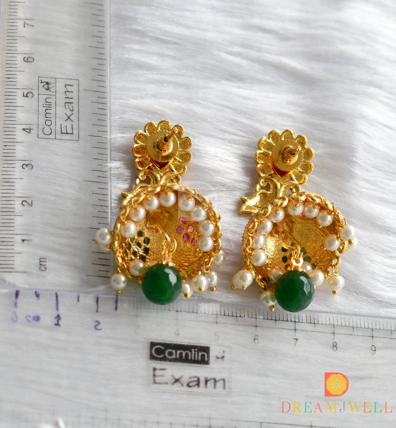 Antique gold tone ruby-emerald peacock Jhumkka dj-01201