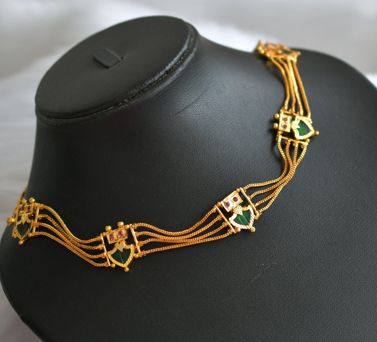 Gold tone green palakka Kerala style choker necklace dj-38986