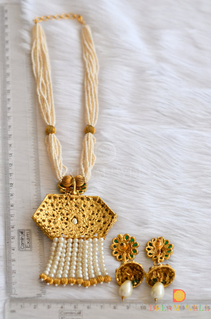 Antique kemp-green designer Pearl necklace set dj-01587