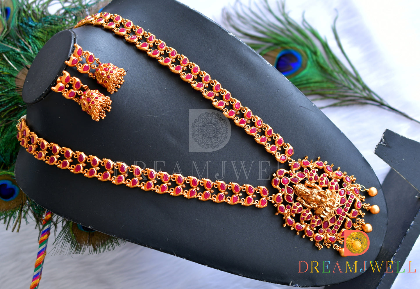 Matte finish ruby Lakshmi designer haar set dj-19980