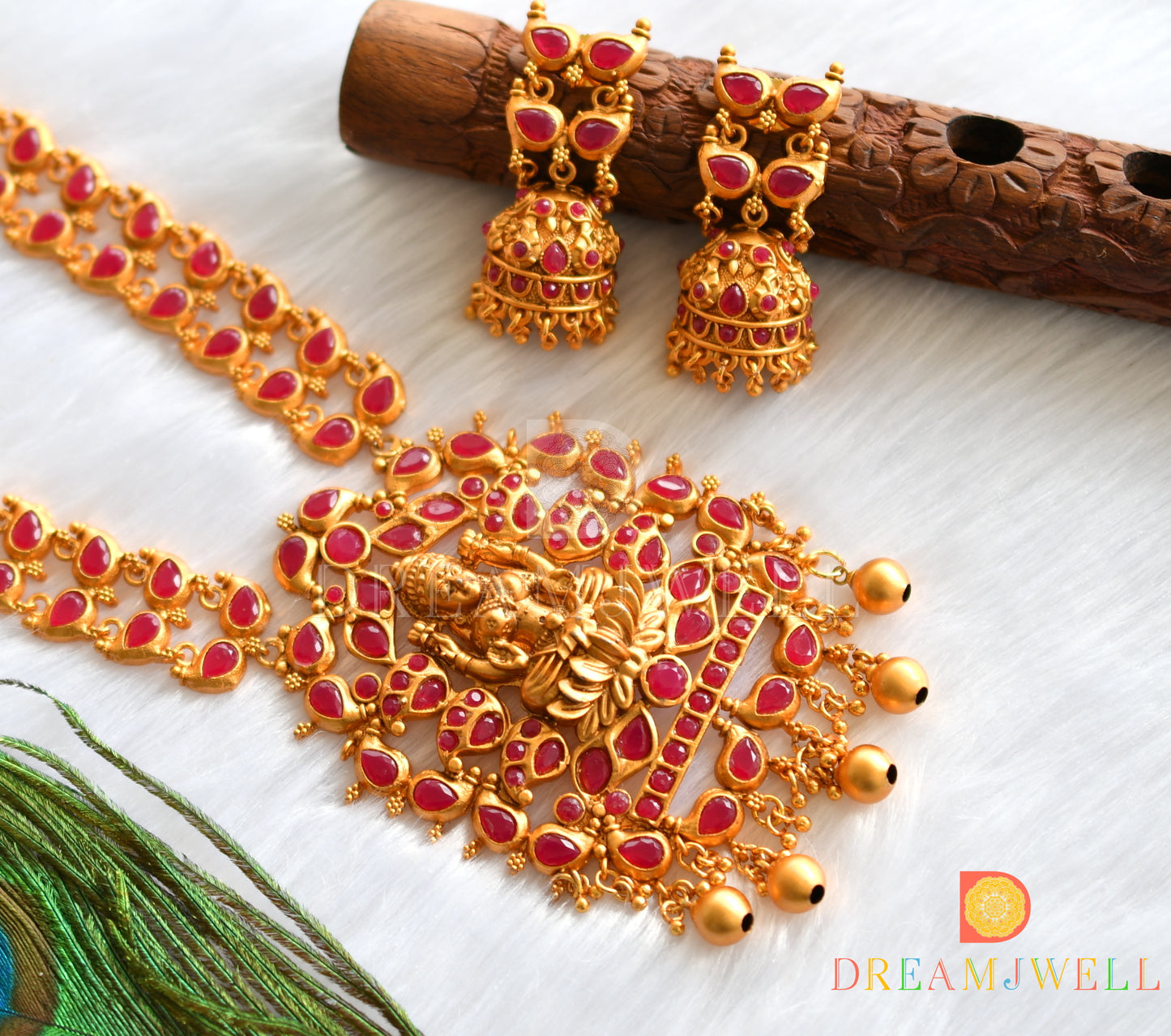 Matte finish ruby Lakshmi designer haar set dj-19980