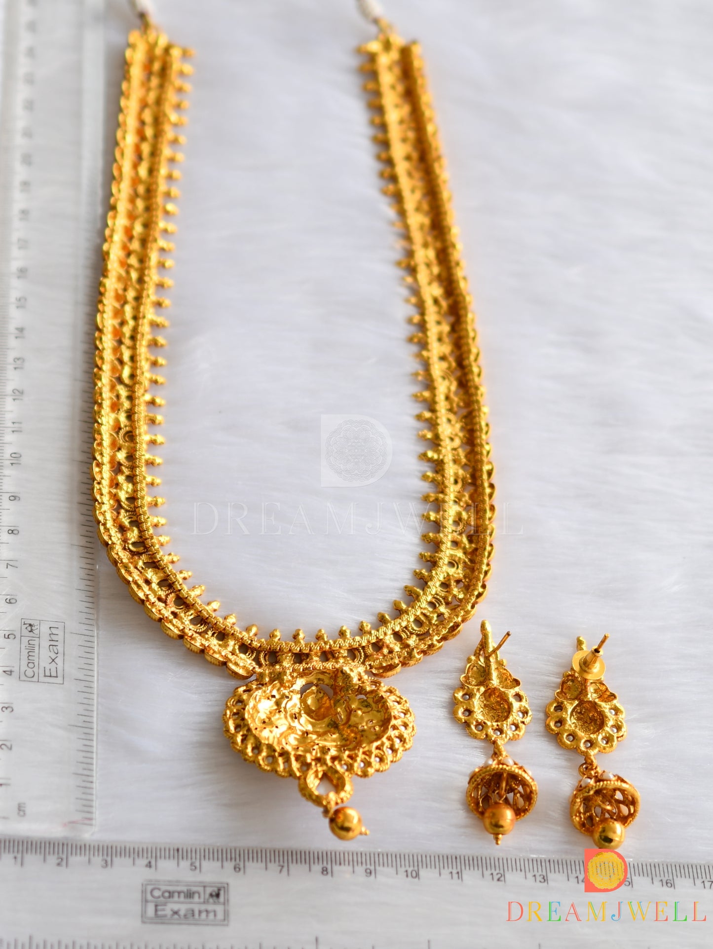 Antique gold tone pearl Lakshmi short haar set dj-19209