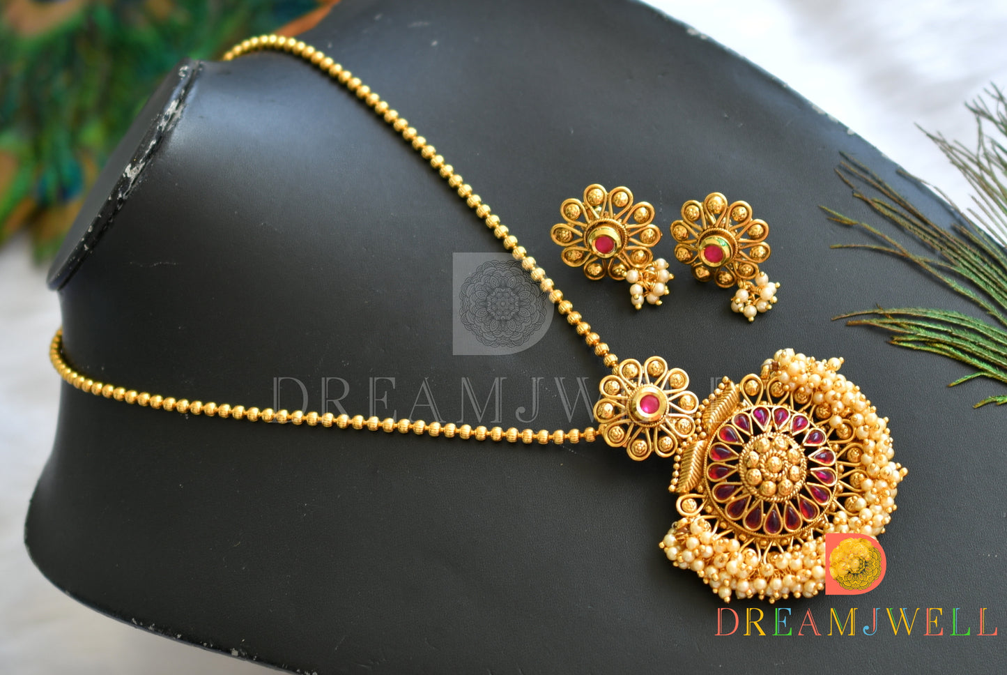 Antique pearl cluster kemp pendant necklace set dj-01596