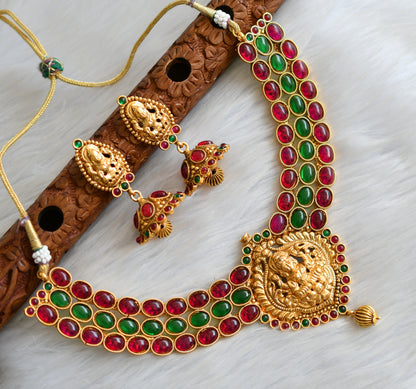 Antique gold tone kemp-green Lakshmi necklace set dj-03048