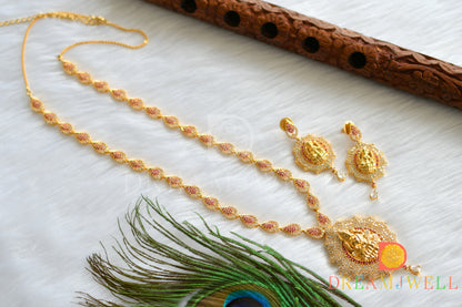 Gold tone semi precious ruby Lakshmi bridal haar set dj-02051