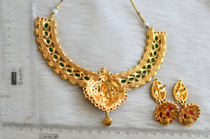 Antique gold tone kemp-green Lakshmi necklace set dj-03048