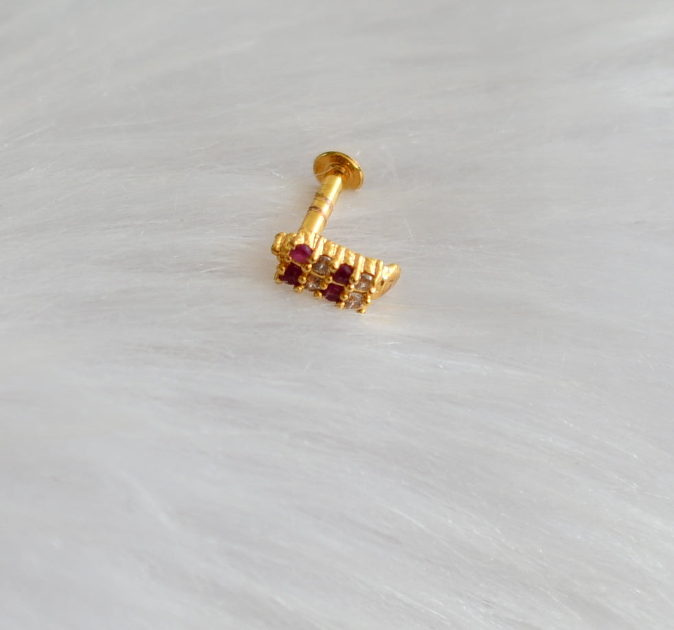 Gold tone ruby-white nose pin with screw back dj-34884