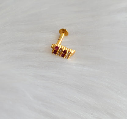 Gold tone ruby-white nose pin with screw back dj-34884