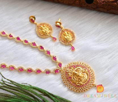Gold tone semi precious ruby Lakshmi bridal haar set dj-02050