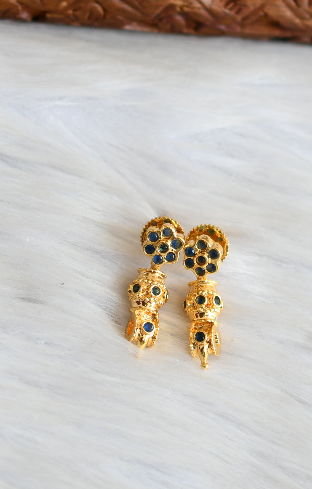 22K Gold Earrings for Women with Cz, Black Stones & Black Beads -  235-GER8696 in 4.000 Grams