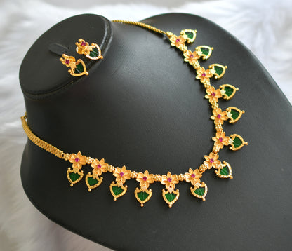 Gold tone Palakka green-pink flower Kerala style necklace set dj-38988