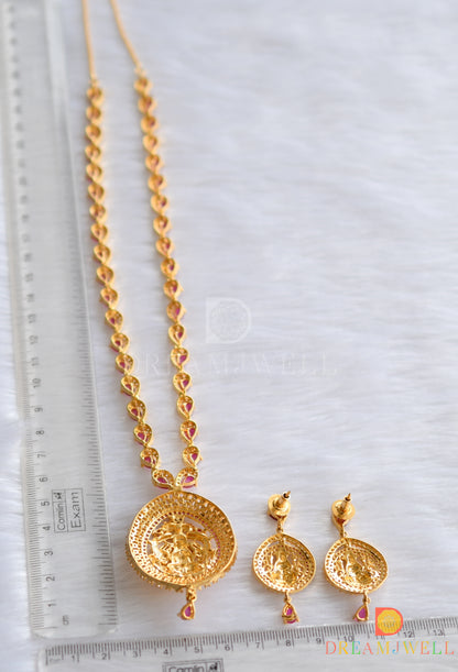 Gold tone semi precious ruby Lakshmi bridal haar set dj-02050