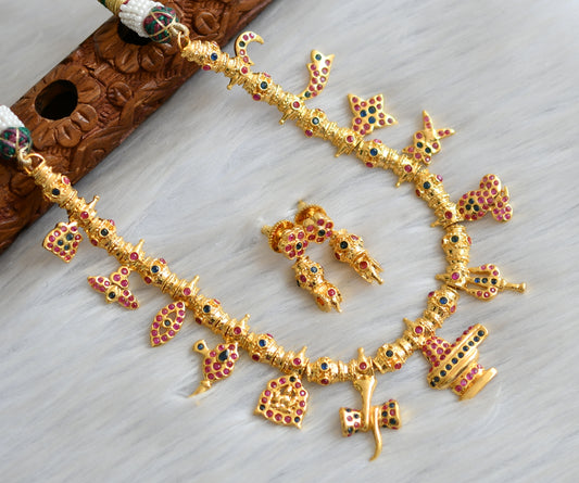 Gold tone ad stone pink-blue shiva necklace set dj-03091