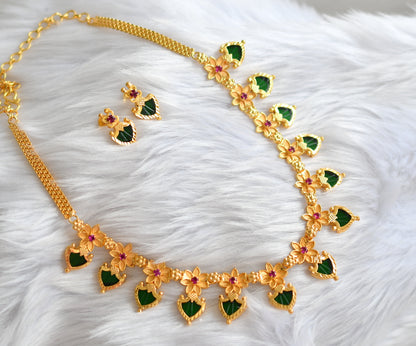 Gold tone Palakka green-pink flower Kerala style necklace set dj-38988