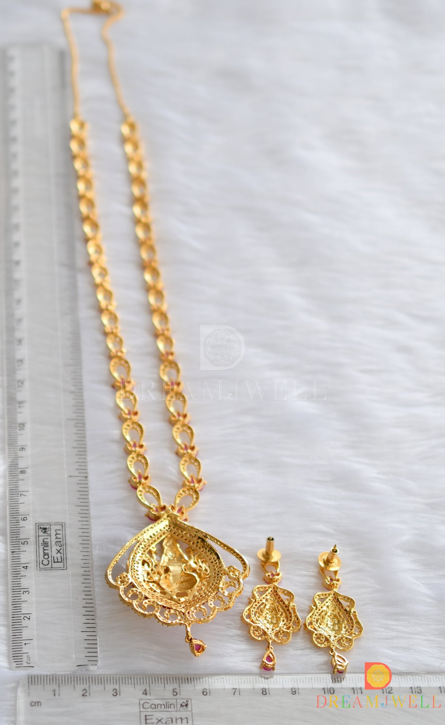 Gold tone semi precious ruby Lakshmi bridal haar set dj-02053
