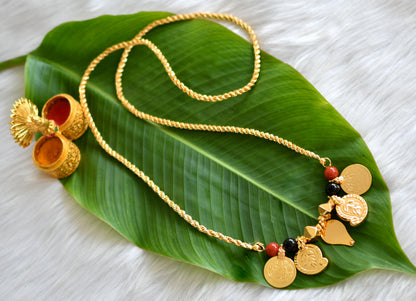 Gold tone black-coral beads Mango Lakshmi coin Elakka thali/Mangalyam dj-38970