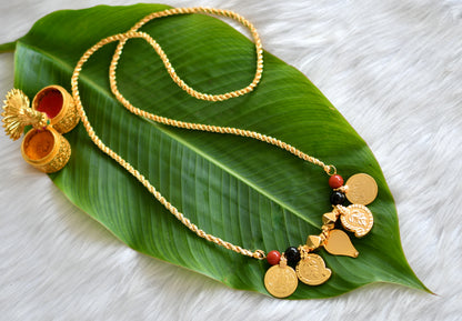 Gold tone black-coral beads Mango Lakshmi coin Elakka thali/Mangalyam dj-38970