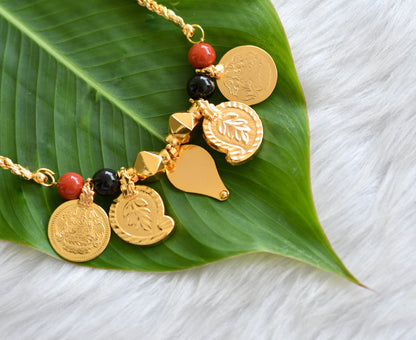 Gold tone black-coral beads Mango Lakshmi coin Elakka thali/Mangalyam dj-38970