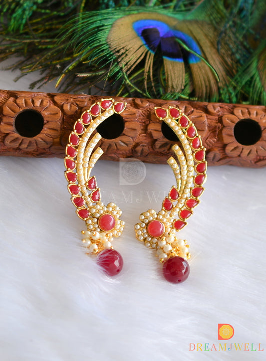 Gold tone Pink pearl flower Ear Cuff Earrings-dj-01188