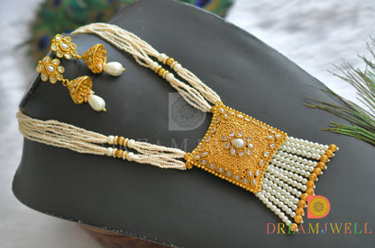 Antique pearl square pendant necklace set dj-01590