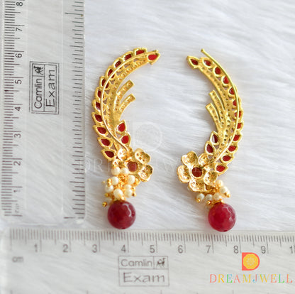 Gold tone Pink pearl flower Ear Cuff Earrings-dj-01188