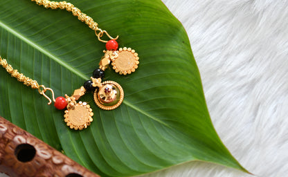 Gold tone black-coral bead Bottu Lakshmi coin mangalyam dj-38971