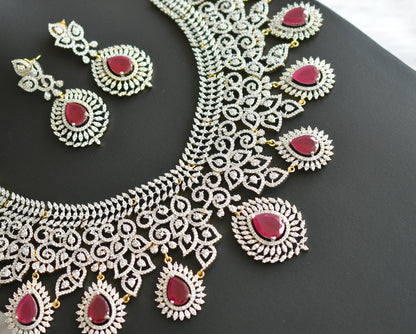 Two tone Diamond look alike CZ ruby necklace set dj-35875