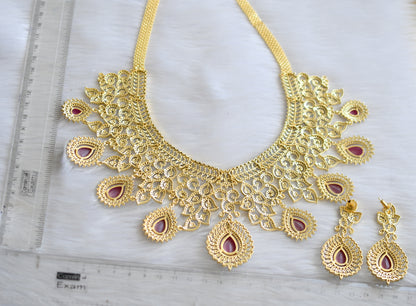 Two tone Diamond look alike CZ ruby necklace set dj-35875