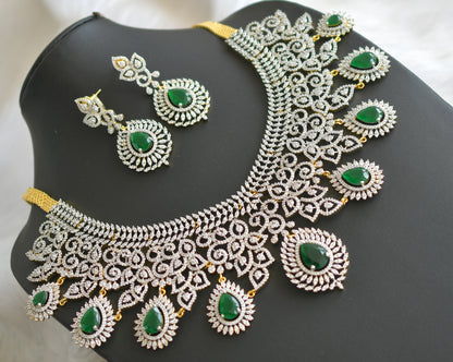 Two tone diamond look alike CZ emerald necklace set dj-35874