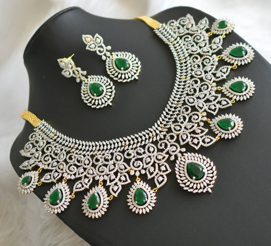 Two tone diamond look alike CZ emerald necklace set dj-35874