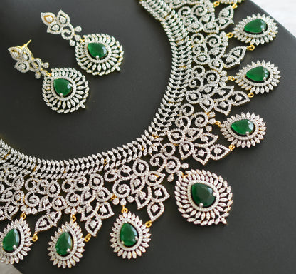 Two tone diamond look alike CZ emerald necklace set dj-35874