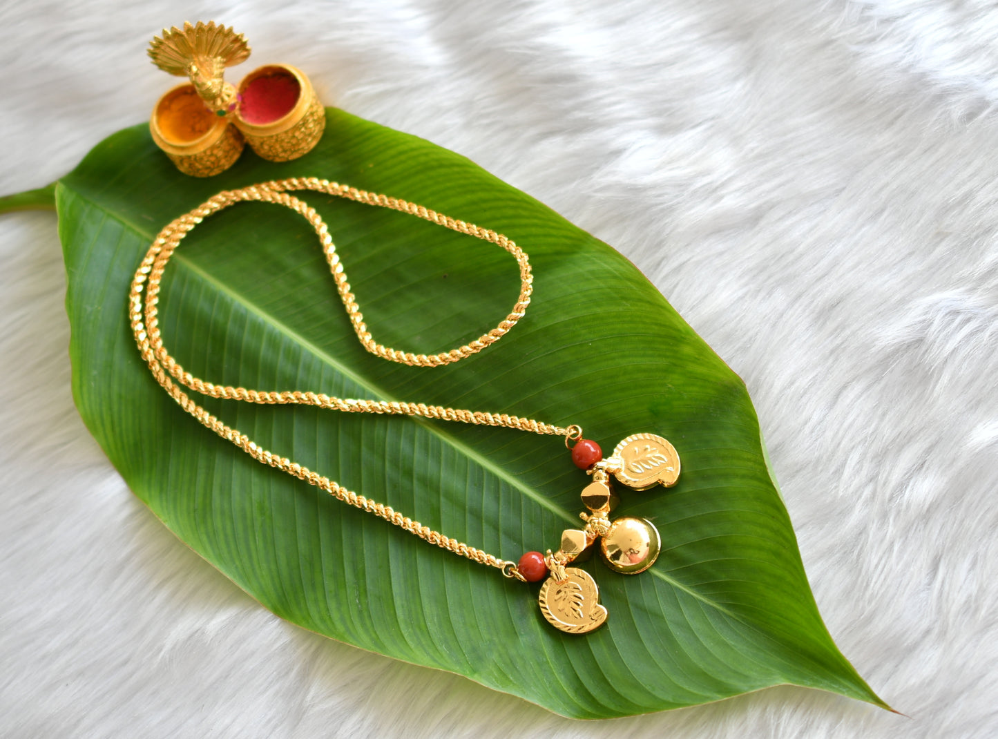 Gold tone coral beads bottu mango mangalyam dj-38974