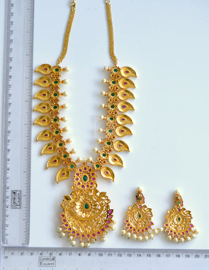 Gold tone ruby-emerald pearl mango necklace set dj-10908