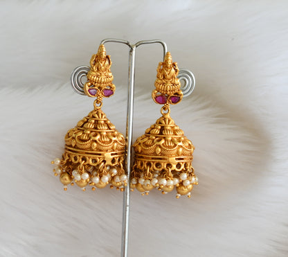 Antique gold ruby pearl lakshmi screw Back jhumkka dj-15220