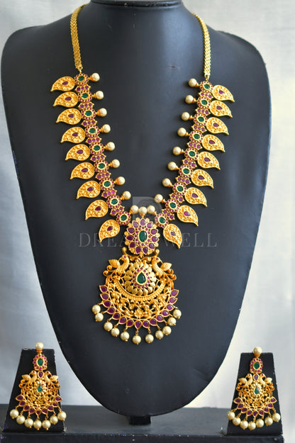 Gold tone ruby-emerald pearl mango necklace set dj-10908
