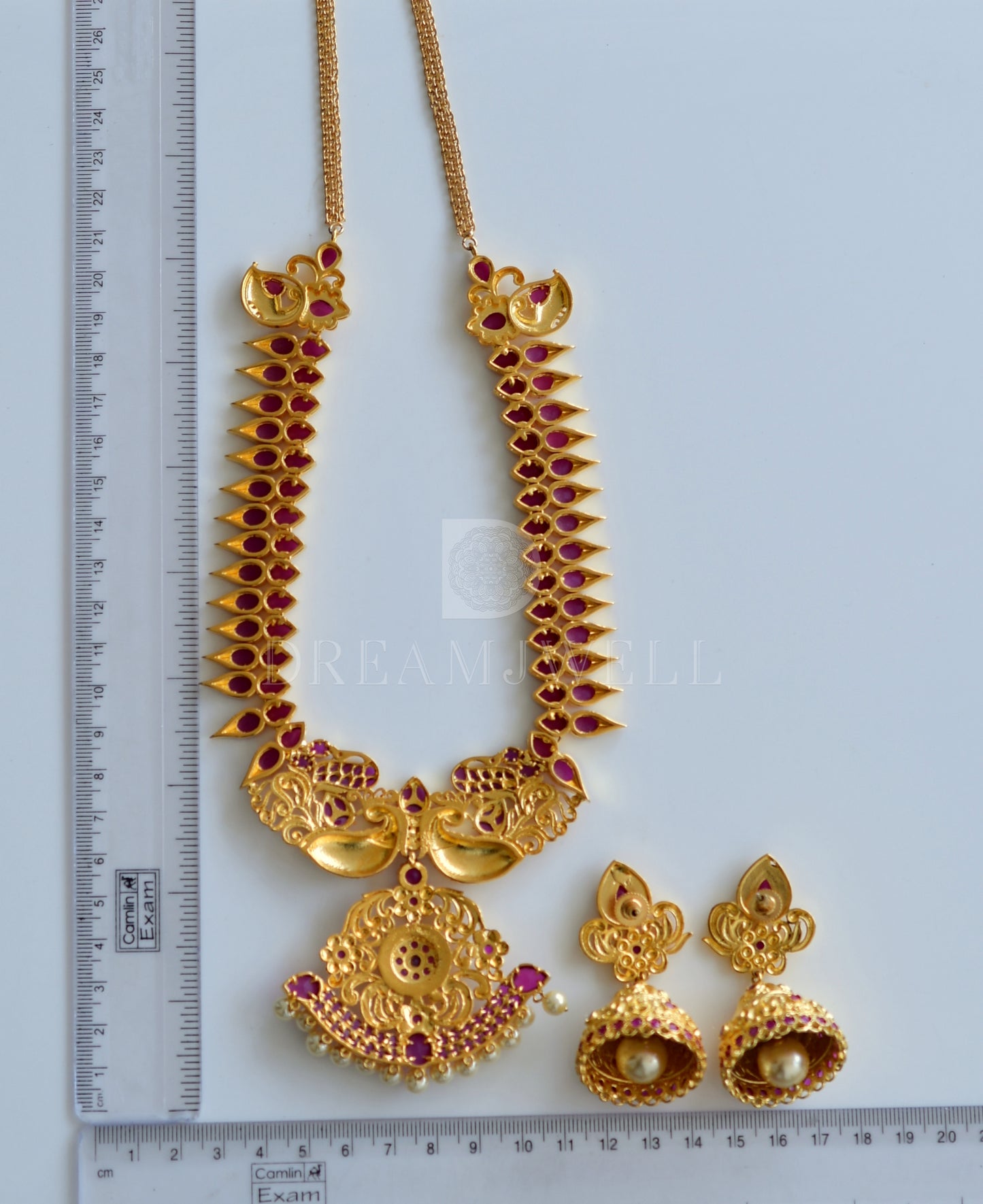 Gold tone ruby peacock necklace set dj-10900