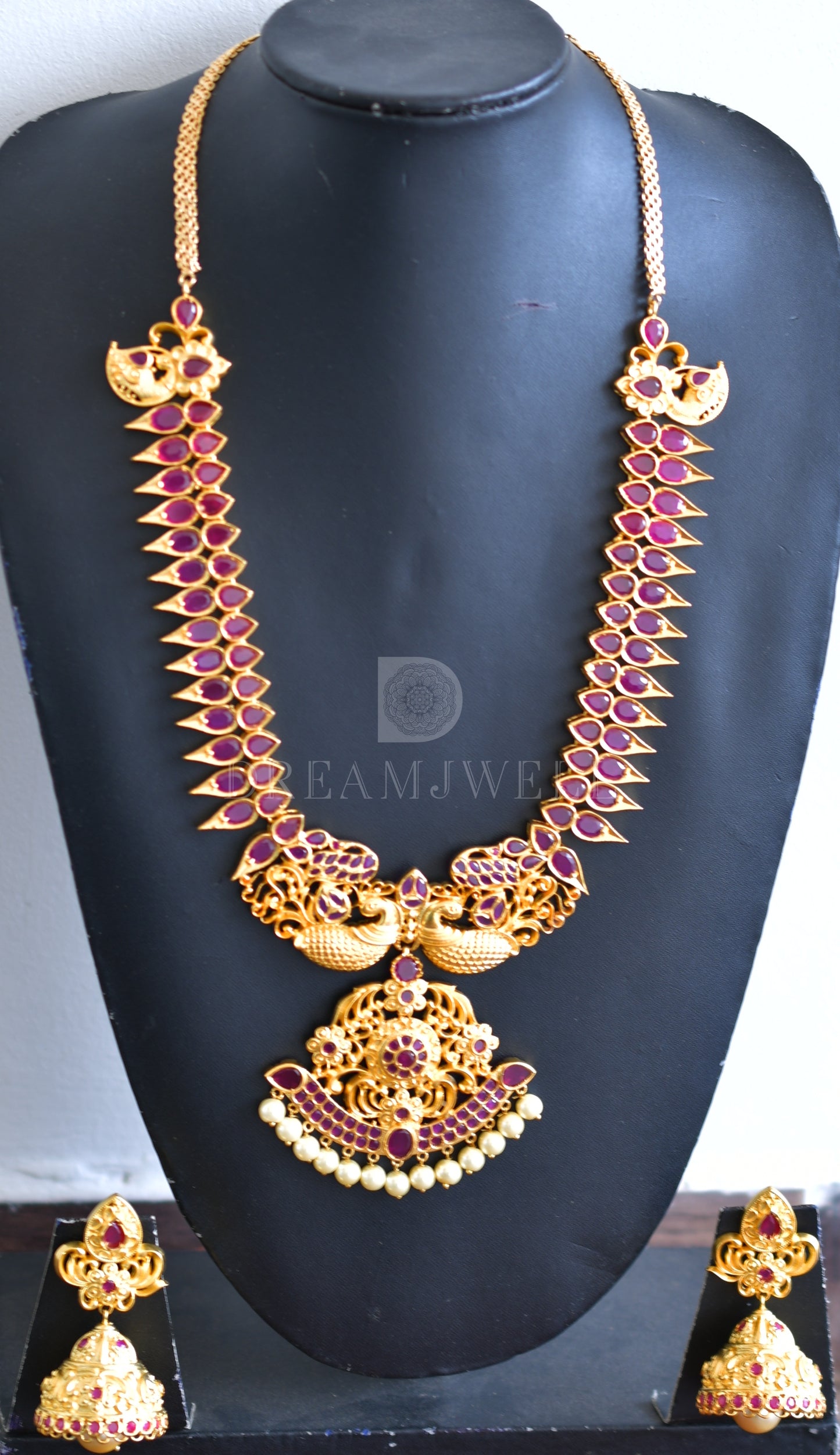 Gold tone ruby peacock necklace set dj-10900