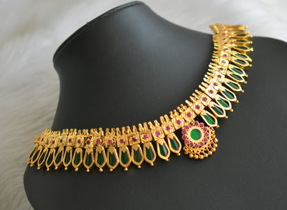 Gold tone ad Pink-green Nagapadam choker necklace dj-32003