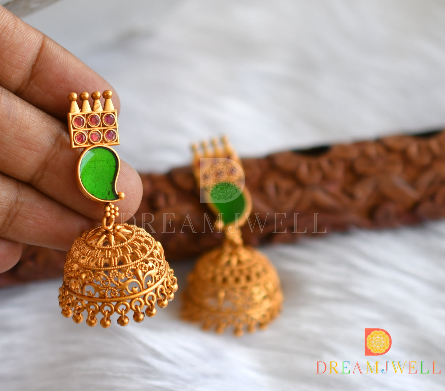 Matte finish pink-green mango Kerala style necklace set dj-38088