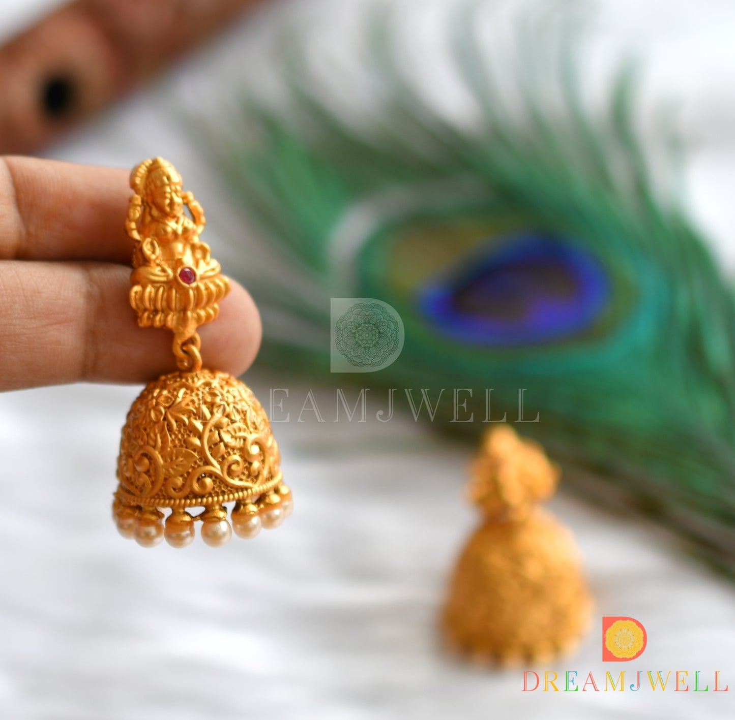 Matte finish ruby-emerald Lakshmi-peacock haar set dj-15174