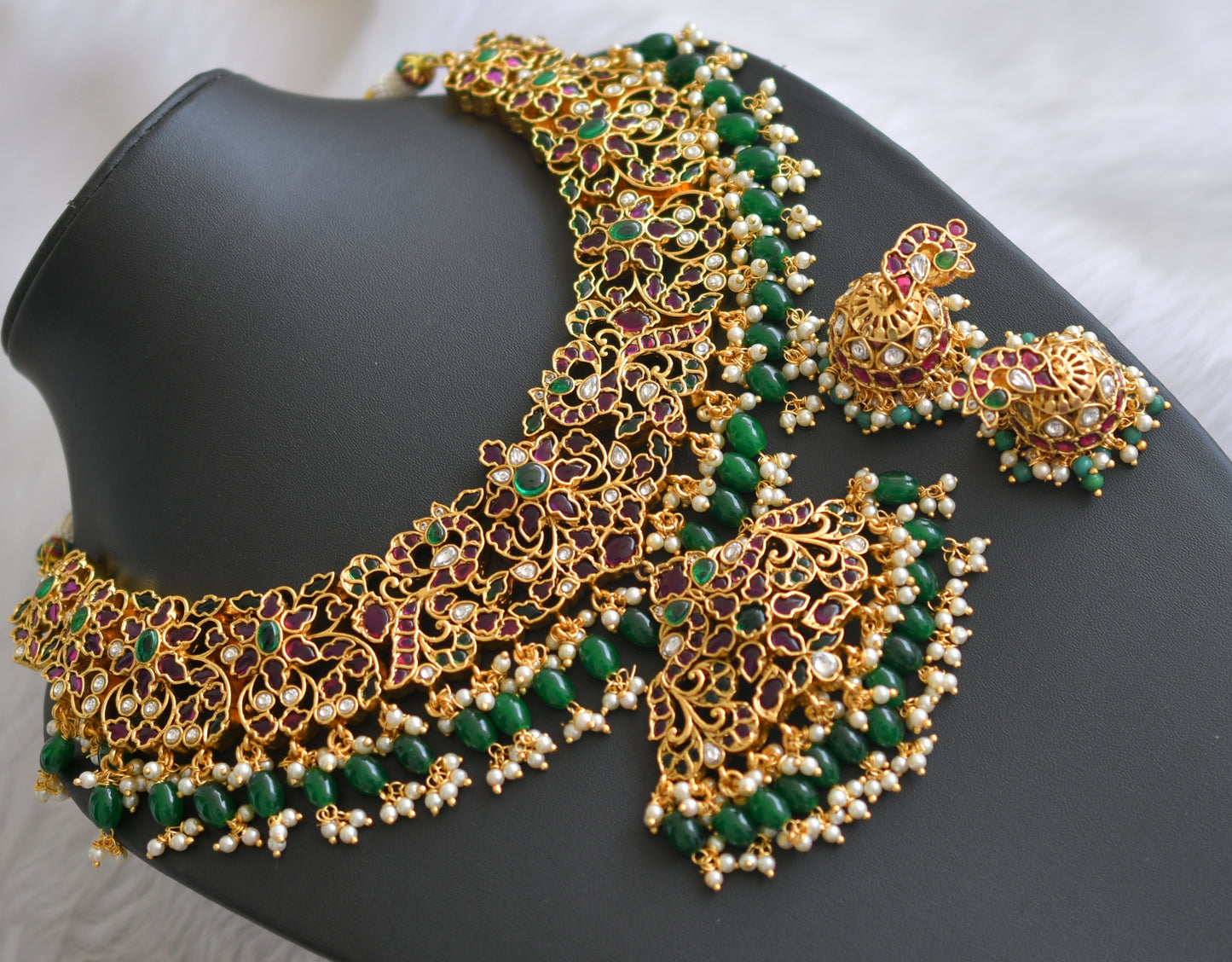 Matte finish real kemp-green gold replica peacock necklace Set dj-33926