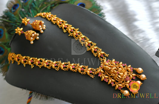 Matte finish ruby Lakshmi-peacock haar set dj-15172