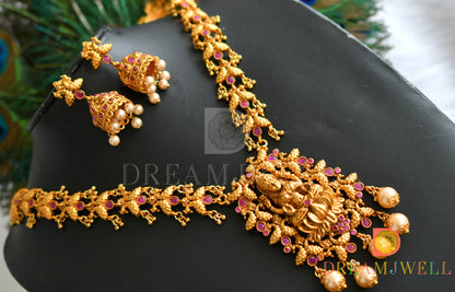 Matte finish ruby Lakshmi-peacock haar set dj-15172