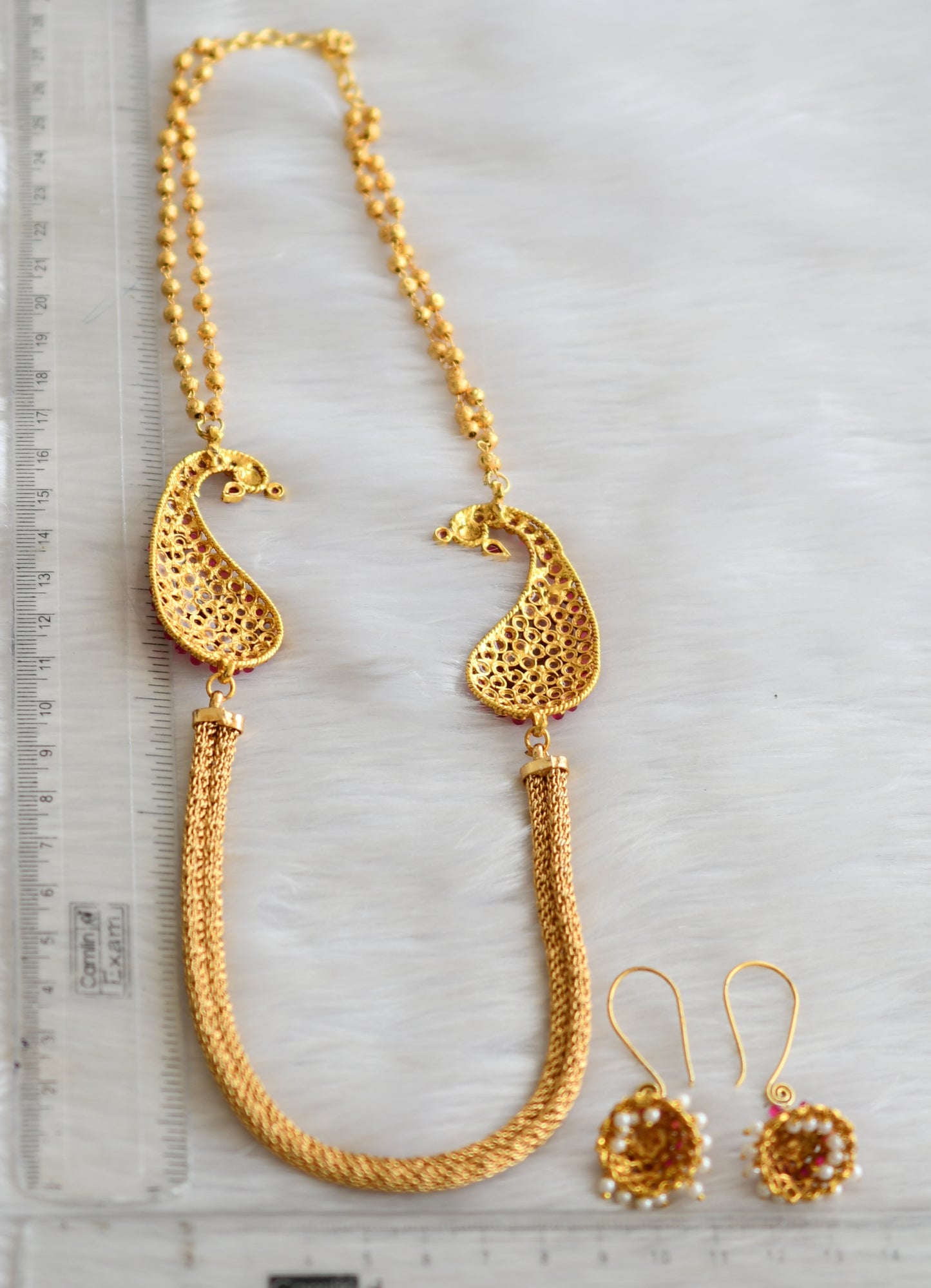 Antique gold tone peacock mugappu necklace set dj-03403