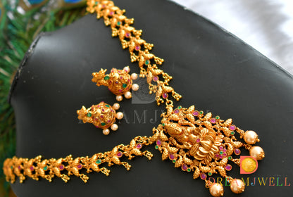 Matte finish ruby-emerald Lakshmi-peacock haar set dj-15171